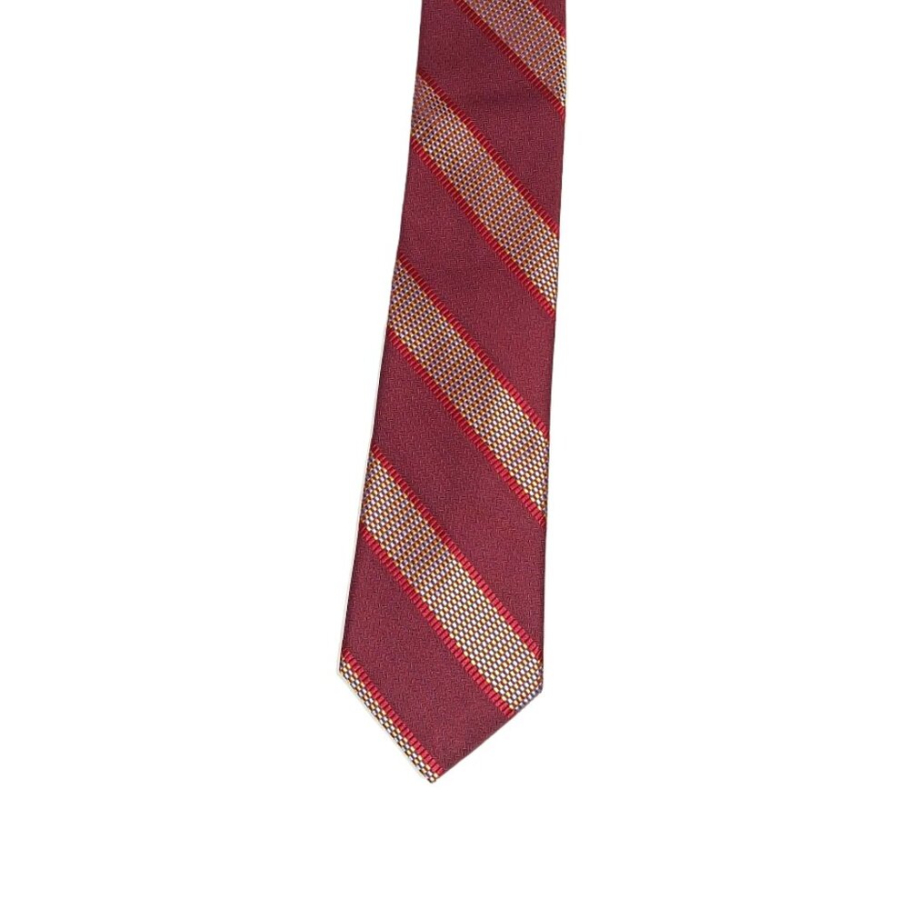 Tallia Men’s Silk Tie Burgundy Multicolor Striped 60 inch Designer Tie New